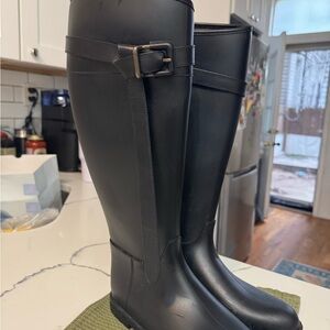Black Tall Rain Boots with Buckle // Burberry